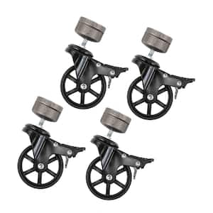 1 in. Black Malleable Iron Cap Fitting with 3 in. Caster Wheel for Pipe Furniture (4-Pack)