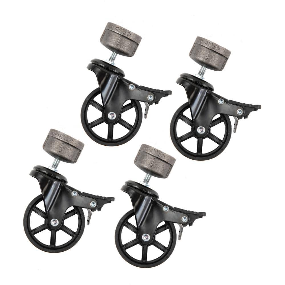 1 in. Black Malleable Iron Cap Fitting with 3 in. Caster Wheel for Pipe Furniture (4-Pack) price history on PriceWatchPro