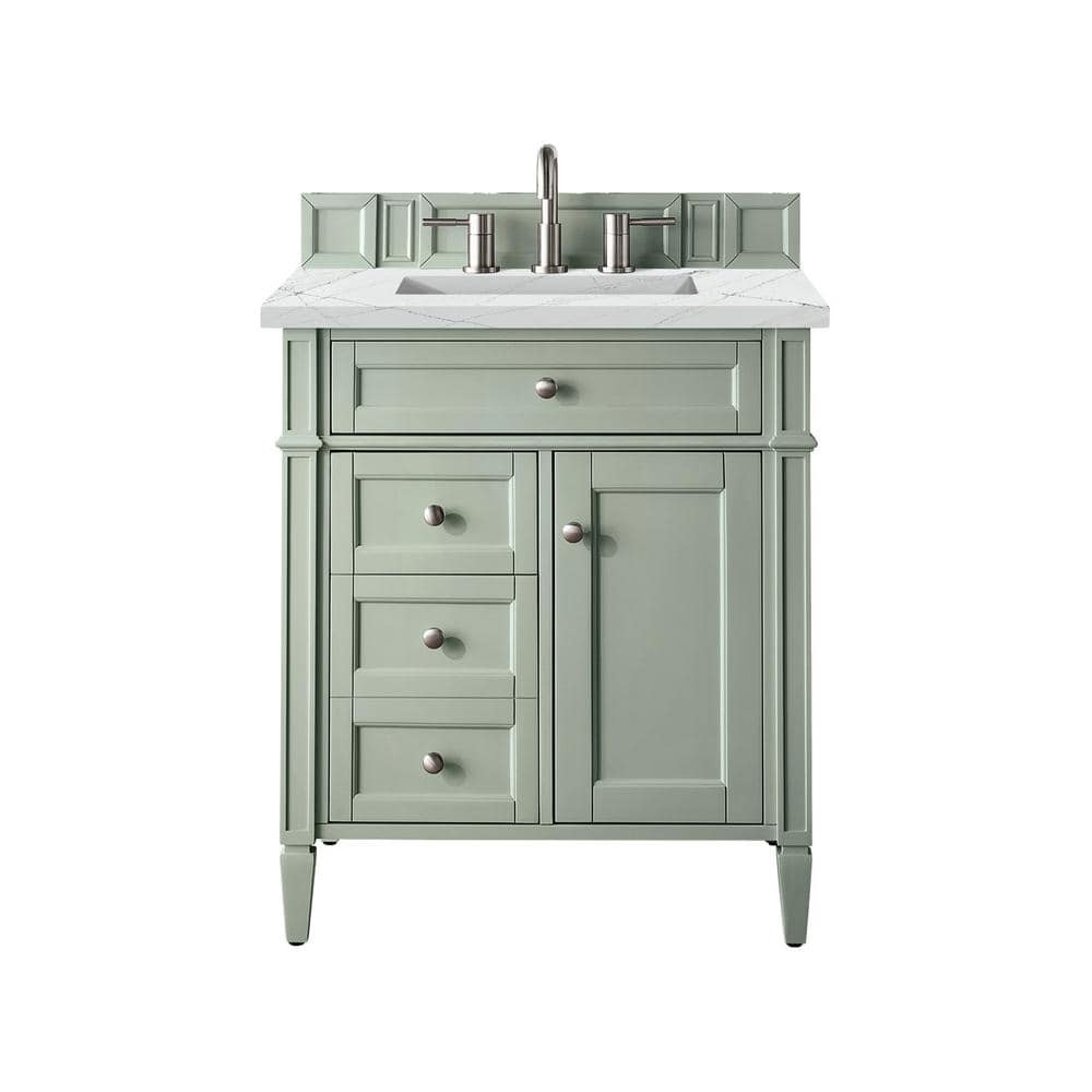 James Martin Vanities Brittany 30.0 in. W x 23.5 in. D x 34 in. H Bathroom Vanity in Sage Green with Ethereal Noctis Quartz Top -  650-V30-SGR-3ENC