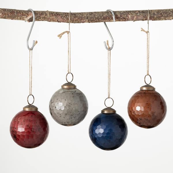 SULLIVANS 3 in. Etched Ornament - Set of 4, Multicolored Christmas Ornaments