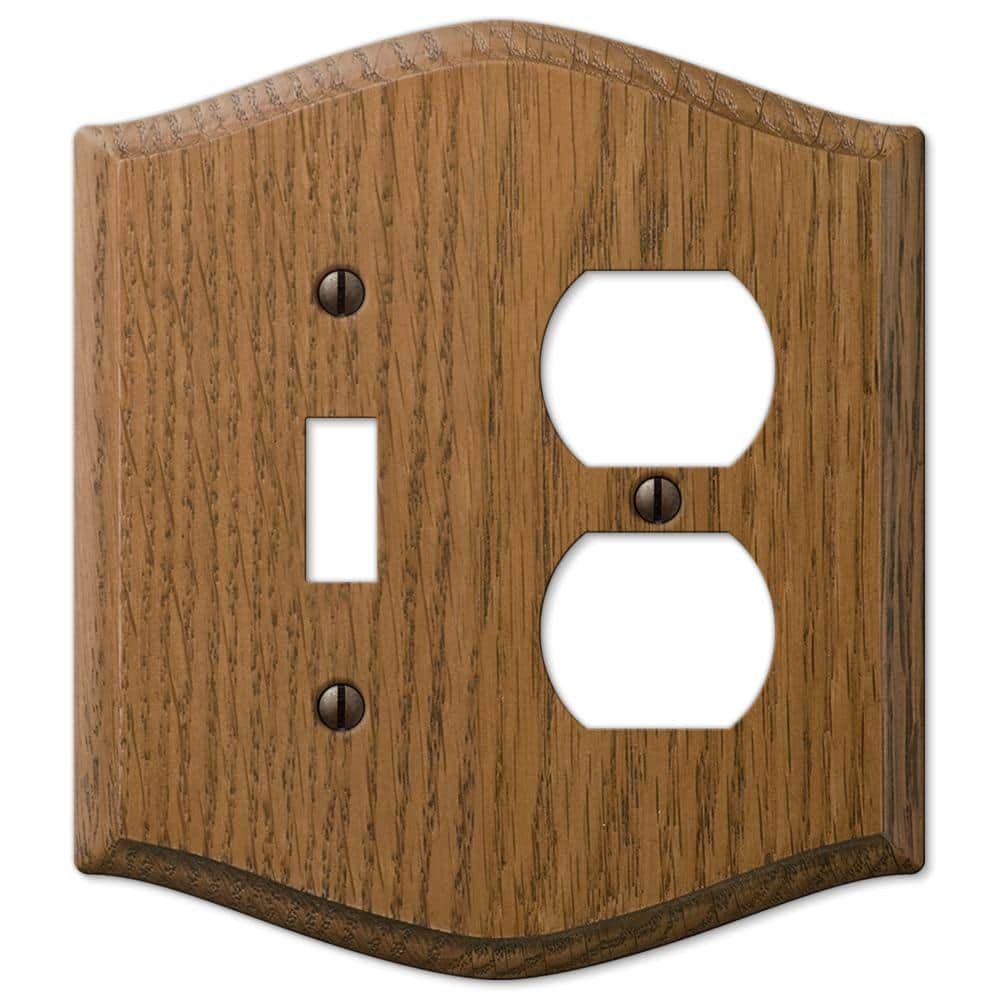 Medium Oak 2-Gang Wood Toggle and Duplex Wall Plate