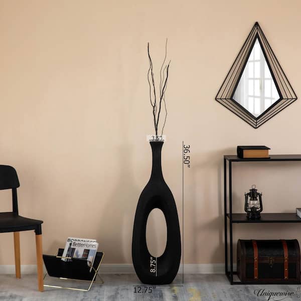 Uniquewise 36 in. Frosted Black Fiberglass Tall Floor Vase