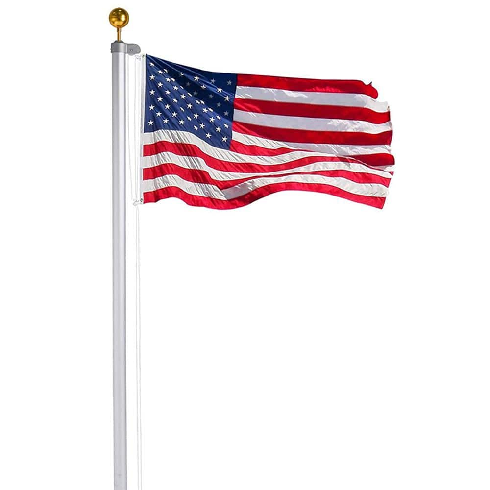 Aluminum 16ft 20ft 25ft Secctional flagpole Kit Outdoor Gold Ball and US Flag 