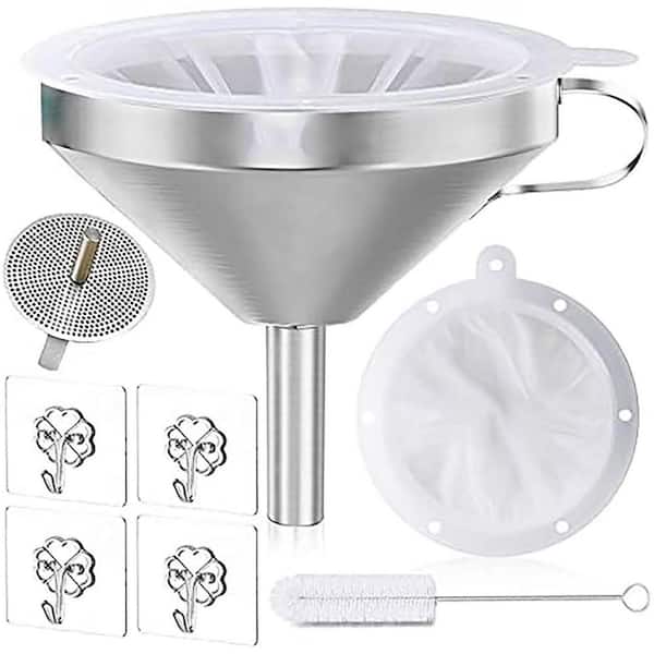 Premium Stainless Steel Kitchen Funnel with 200 Mesh Food Filter Strainer for Oils Juice Wine Milk Coffee Set of 8