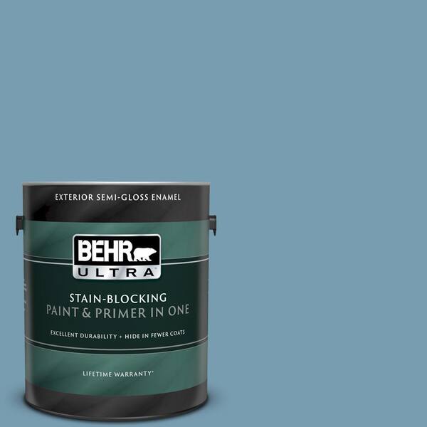 BEHR ULTRA 1 gal. #UL230-17 Blue Cascade Semi-Gloss Enamel Exterior Paint and Primer in One