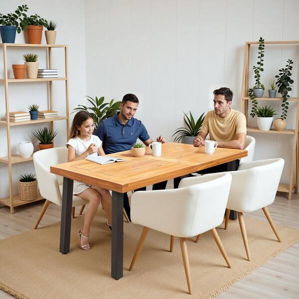 Farmhouse Natural Acacia Wood 69 in. 4 Legs Dining Table for 6 Person