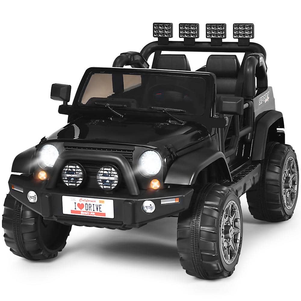 HONEY JOY 13 in. 12-Volt Electric Kids Ride On Truck Toys 2 Seater Jeep Car with Remote Control Black, Blacks -  TOPB003320