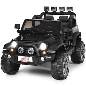 13 in. 12-Volt Electric Kids Ride On Truck Toys 2 Seater Jeep Car with Remote Control Black