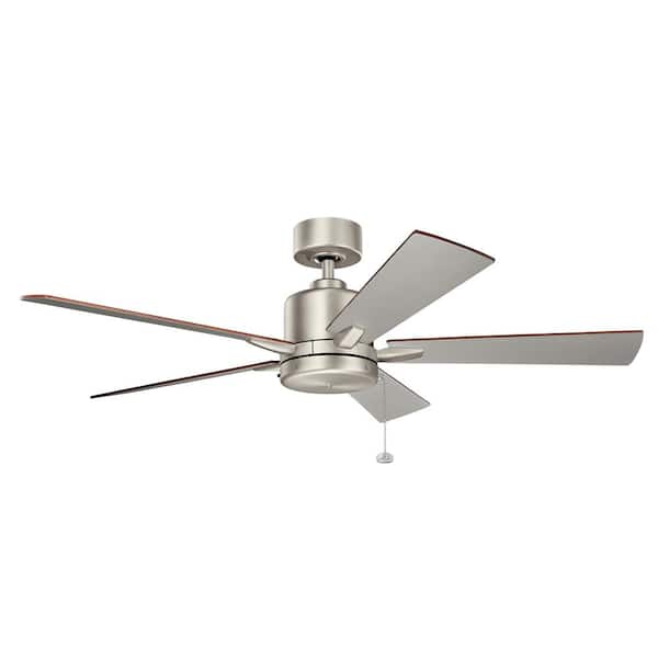 KICHLER Lucian II 52 in. Indoor Brushed Nickel Downrod Mount Ceiling Fan with Pull Chain for Bedrooms or Living Rooms