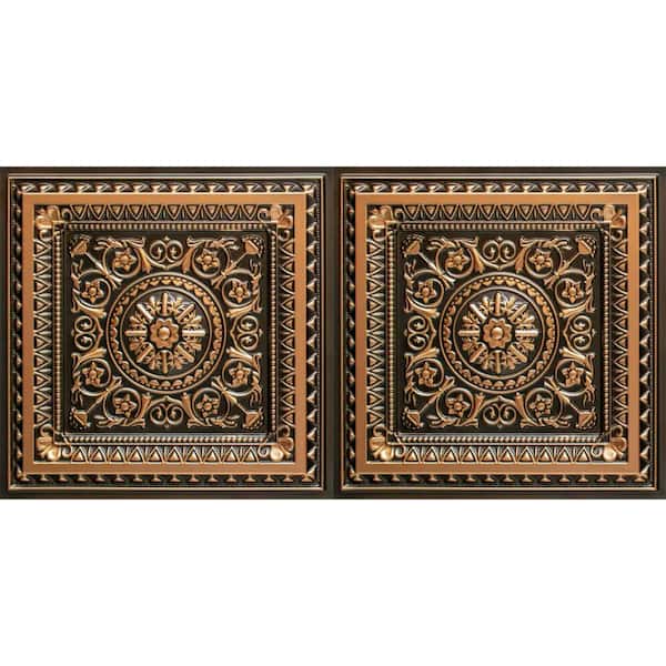 La Scala Antique Gold 2 ft. x 4 ft. PVC Glue-up or Lay-in Faux Tin Ceiling Tile (400 sq. ft. /Case)