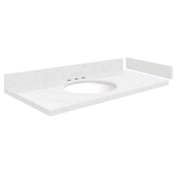 Transolid Silestone 37.5 in. W x 22.25 in. D Qt. White Round Single Sink Vanity Top in Statuario