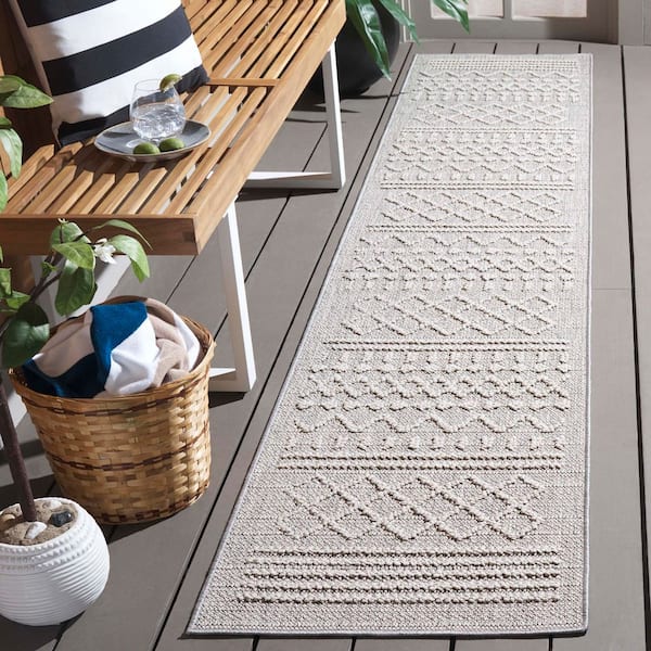 Santorini Gray/Ivory 2 ft. x 10 ft. Geometric Striped Diamond Indoor/Outdoor Runner Rug