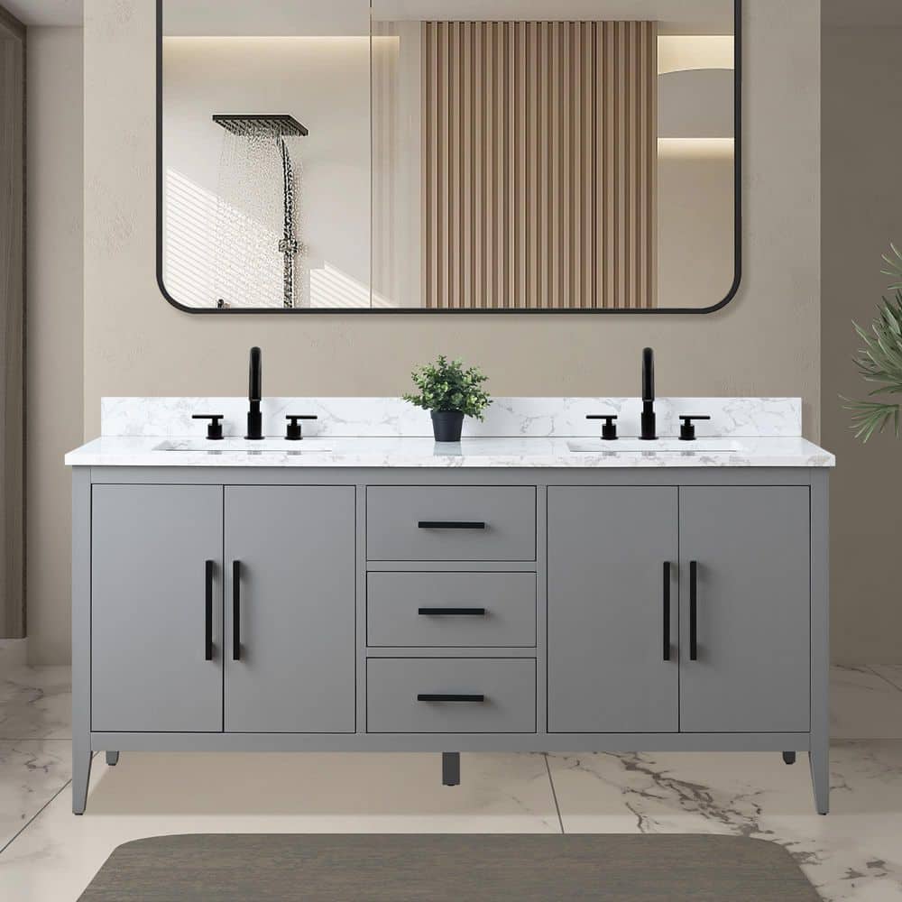 72 in. W x 22 in. D x 38 in. H Double Sink Bath Vanity in Cashmere Gray with Engineered Marble Top in Arabescato White price history on PriceWatchPro