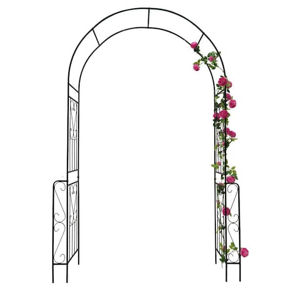 Zeus & Ruta 55 in. W x 94.5 in. H Metal Garden Arch Garden Arbor Trellis Climbing Plants Support Rose Arch Outdoor Arch Black