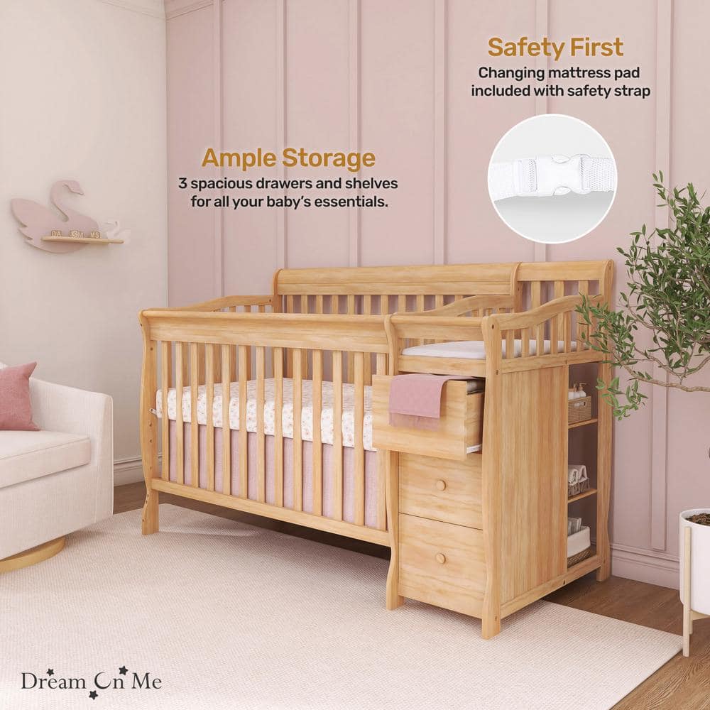 Natural Pine 5-in-1 Convertible Crib with Changer
