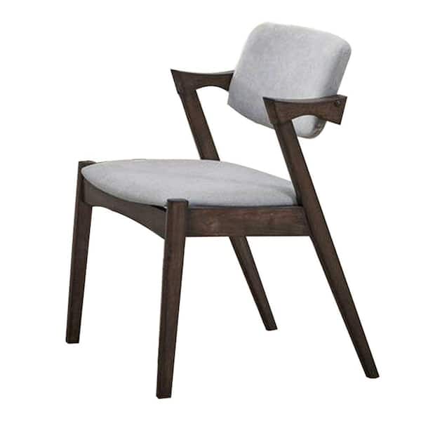 Benjara Gray and Brown Fabric Angled Arms Dining Chair (Set of 2)