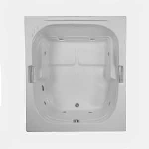 60 in. Acrylic Reversible Drain Rectangular Alcove Whirlpool Bath Bathtub in Biscuit