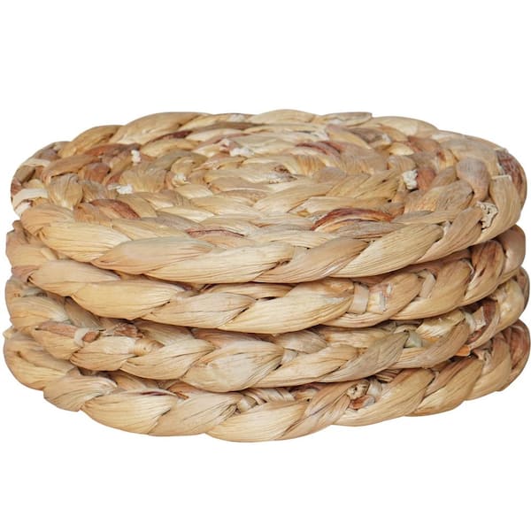 Vintiquewise Set of 4 Decorative Round 5.5 Natural Woven Handmade Water Hyacinth Placemats