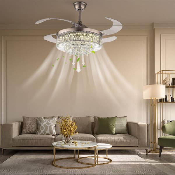 APBEAMLighting Modern Crystal Chandelier Ceiling 2024 Fans with Retractable Blades, F