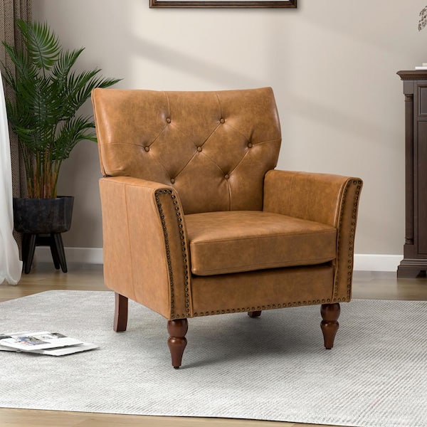JAYDEN CREATION Enzio 31 in. Traditional Camel Faux Leather Arm Chair