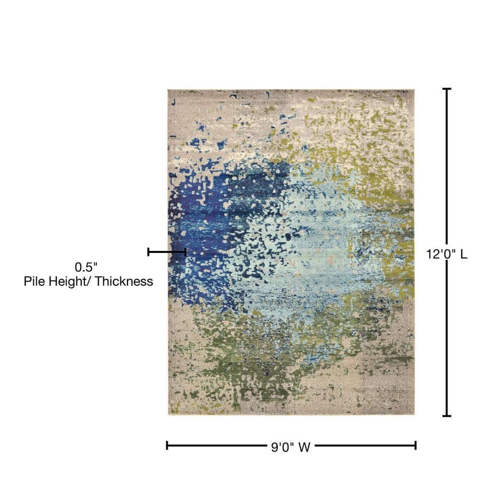 Abstract Blue Mirage 9' x 12' Synthetic Easy-Care Area Rug