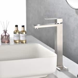 Single Handle Single Hole High Arc Spout Bathroom Faucet in Brushed Nickel