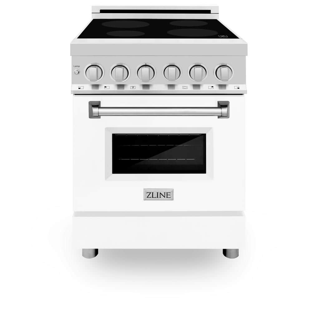 ZLINE Kitchen and Bath 24 in. Freestanding Electric Range 3 Element Induction Cooktop with White Matte Door in Stainless Steel