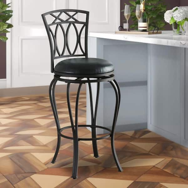 Benzara Metal Barstool with Black Faux Leather Seat