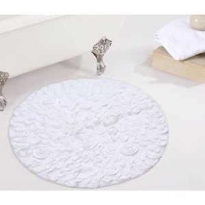 Bell Flower Collection 100% Cotton Tufted Non-Slip Bath Rugs, 30 in. Round, White
