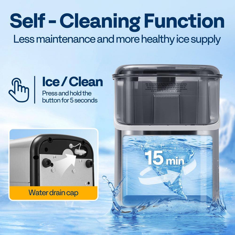 33 lb Stainless Steel White Nugget Countertop Ice Maker