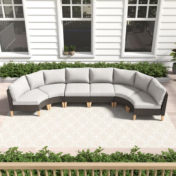 Gymojoy ChicRelax Brown Wicker Outdoor Sectional Set with Blue Cushions