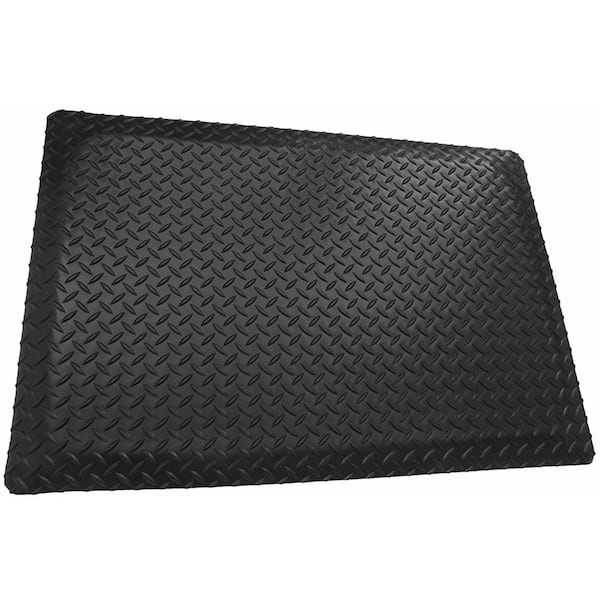PRO-SAFE Anti-Fatigue Mat: 12' Long, 3' Wide, 11/16 Thick, Vinyl, Beveled Edges, Heavy-Duty - Diamond Plate Surface, Black & Yellow, for Dry Areas