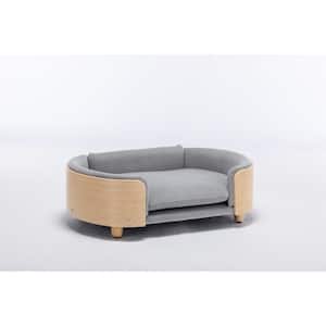 30.7 in. W Medium Gray Elevated Dog Bed Pet Sofa with Solid Wood legs and Bent Wood Back Velvet Cushion