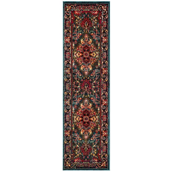 SAFAVIEH Cherokee Light Blue/Fuchsia 2 ft. x 8 ft. Border Runner Rug