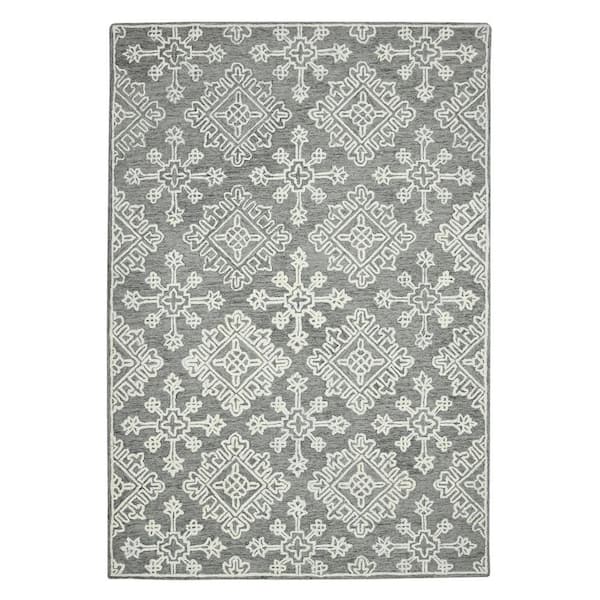 5 ft. x 7 ft. Gray and Beige Wool Oriental Hand Hooked Area Rug
