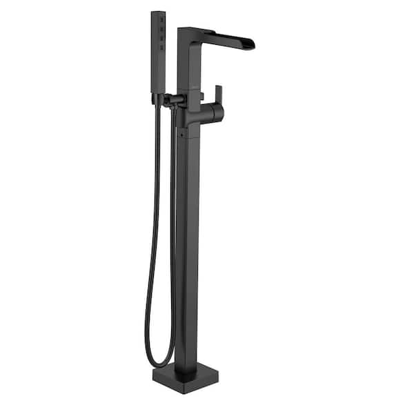 Delta Ara 1-Handle Channel Spout Floor Mount Tub Filler Trim Kit with Handshower in Matte Black (Valve Not Included)