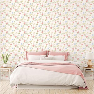 Fern Floral Pinks, Green and Yellows Vinyl Roll Wallpaper (Covers 55 sq. ft.)