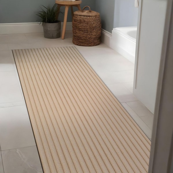 UltraPlush Touch 2 ft. x 7 ft. Beige Non-Slip Rubber Back Washable Polyester Stripes Indoor Area Rug
