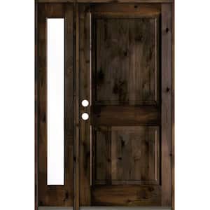 50 in. x 80 in. Rustic knotty alder Right-Hand/Inswing Clear Glass Clear Stain Wood Prehung Front Door w/Left Sidelite