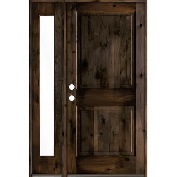 Krosswood Doors 50 in. x 80 in. Rustic knotty alder Right-Hand/Inswing Clear Glass Clear Stain Wood Prehung Front Door w/Left Sidelite