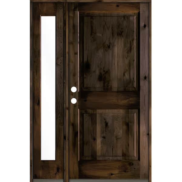 Krosswood Doors 56 in. x 80 in. Rustic knotty alder Right-Hand/Inswing Clear Glass Black Stain Wood Prehung Front Door w/Left Sidelite