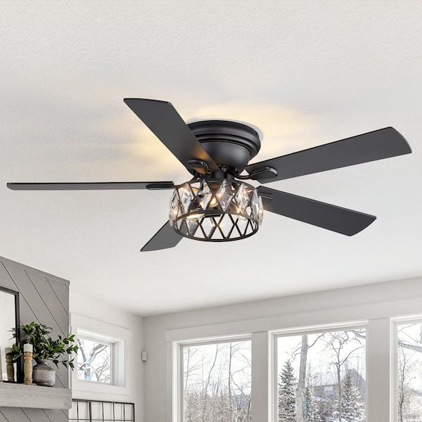 Breezary Jemore 52 in. Indoor Flush Mounted Black Crystal Ceiling