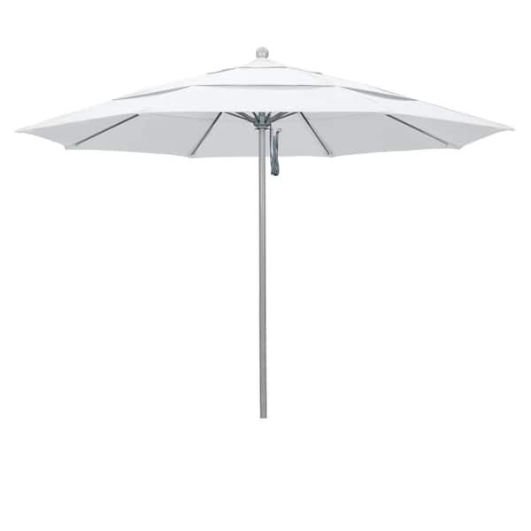 California Umbrella 11 ft. Gray Woodgrain Aluminum Commercial Market Patio Umbrella Fiberglass Ribs and Pulley Lift in Natural Pacifica
