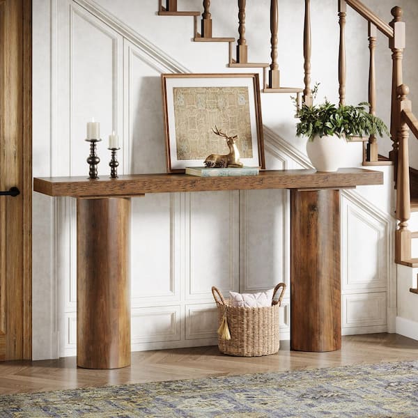 BYBLIGHT Turrella 62.9 in. Brown Rectangle Engineered Wood Console Table