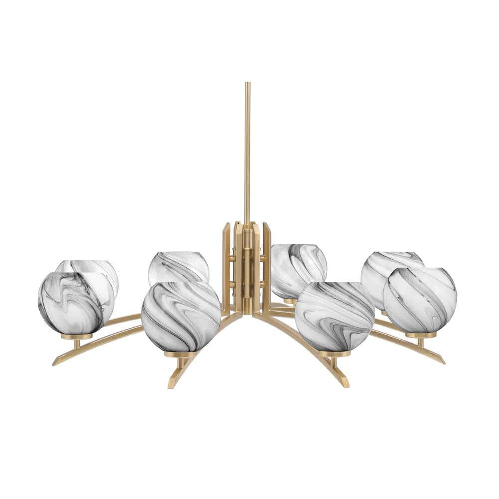 Siena 35.75 in. 8-Light New Age Brass Chandelier with 5.75 in. Onyx Swirl G