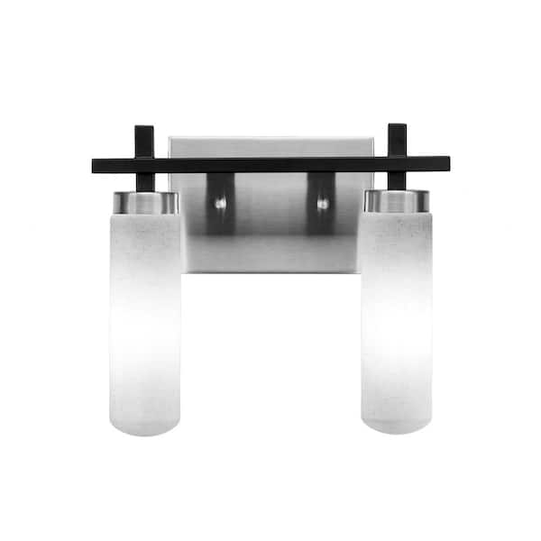 Unbranded Gemini 12 in. 2-Light Black & Matte Black Vanity Light with 2.5 in. White Muslin Glass Shade No Bulbs Included