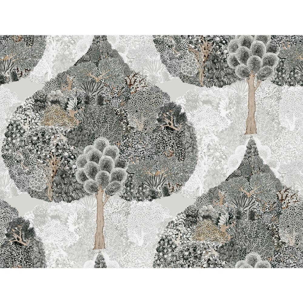 Black and Gray Mystic Forest Washable Wallpaper
