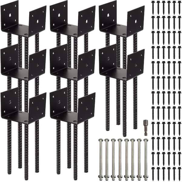 4 in. x 4 in. Metal Fence Post Holder Ground Spike Use for Concrete Deck, Black (8-Pack)