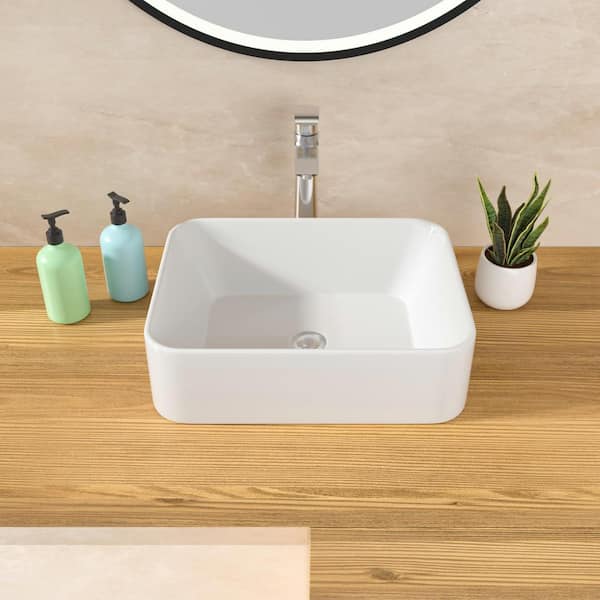 LORDEAR 19 in. x 15 in. Bathroom White Porcelain Rectangular Ceramic Vanity Vessel Sink Art Basin