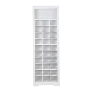 Modern Tall 73.8 in. H x 24.4 in. W White Wood Shoe Storage Cabinet, 30 Cubby Console for Hallway, Bedroom